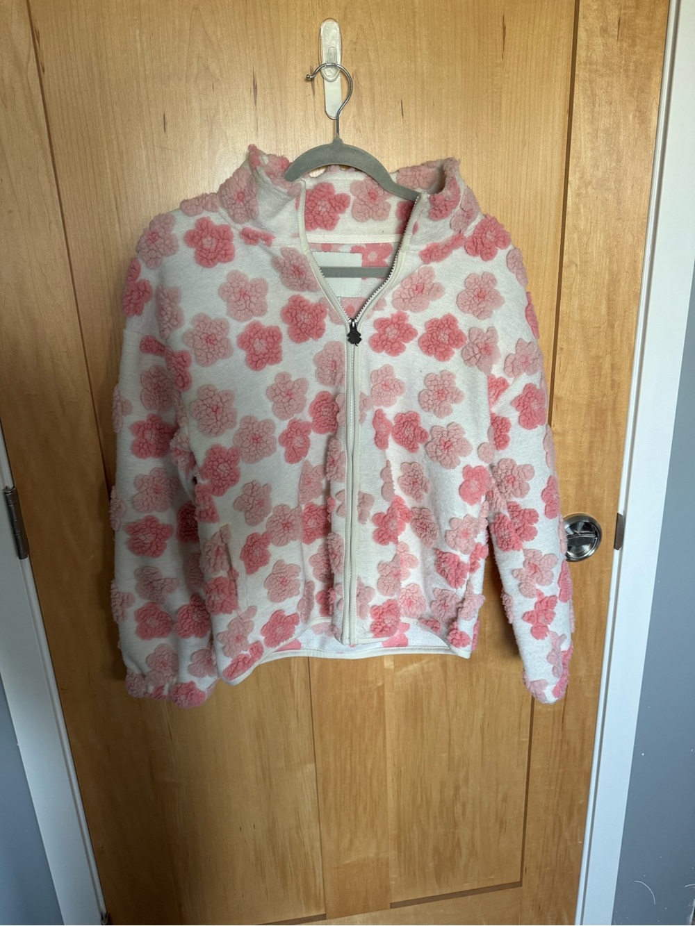 Lucky Brand Cream & Pink Floral Zip Fleece Jacket